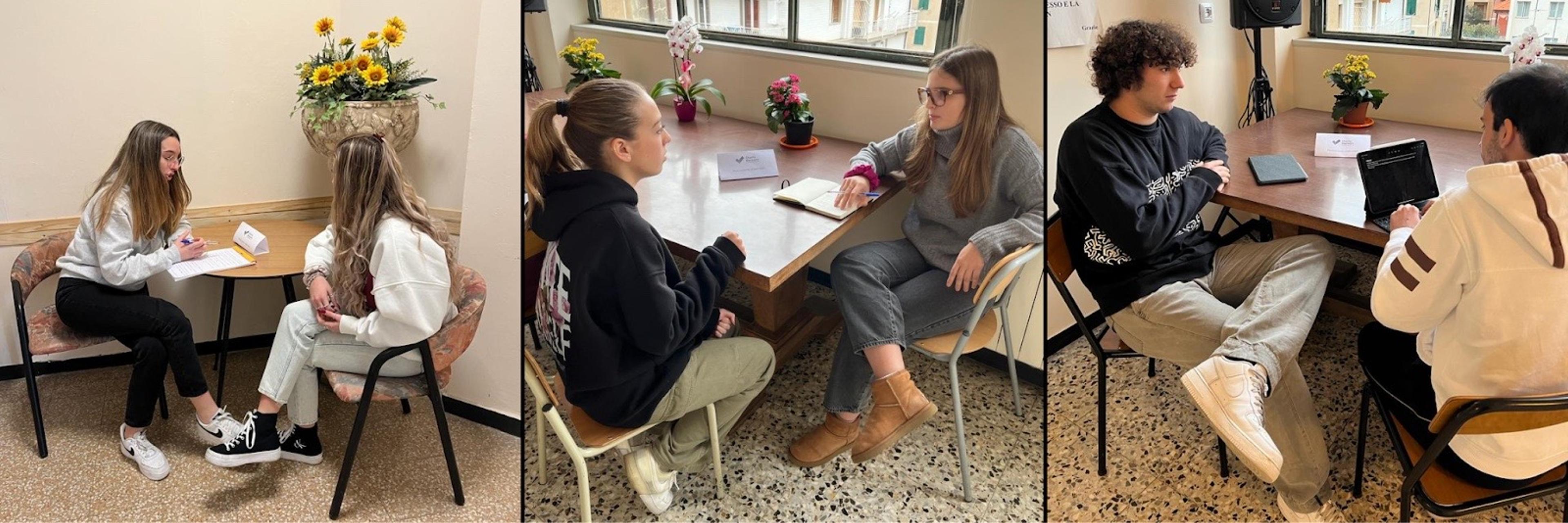 students sitting and discussing charity elections